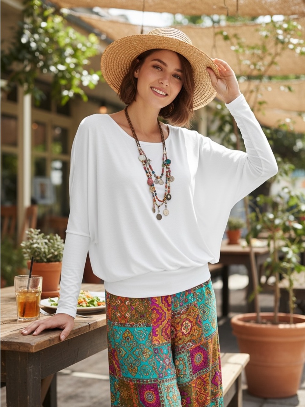 White Long-Sleeve Dolman Sleeve Top - Picture 3 of 3